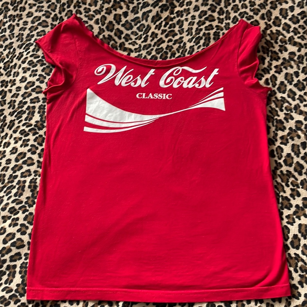 WEST COAST Classic ❤️ Shirt California Red Lowrider Boat Neck Logo Chicano XL L